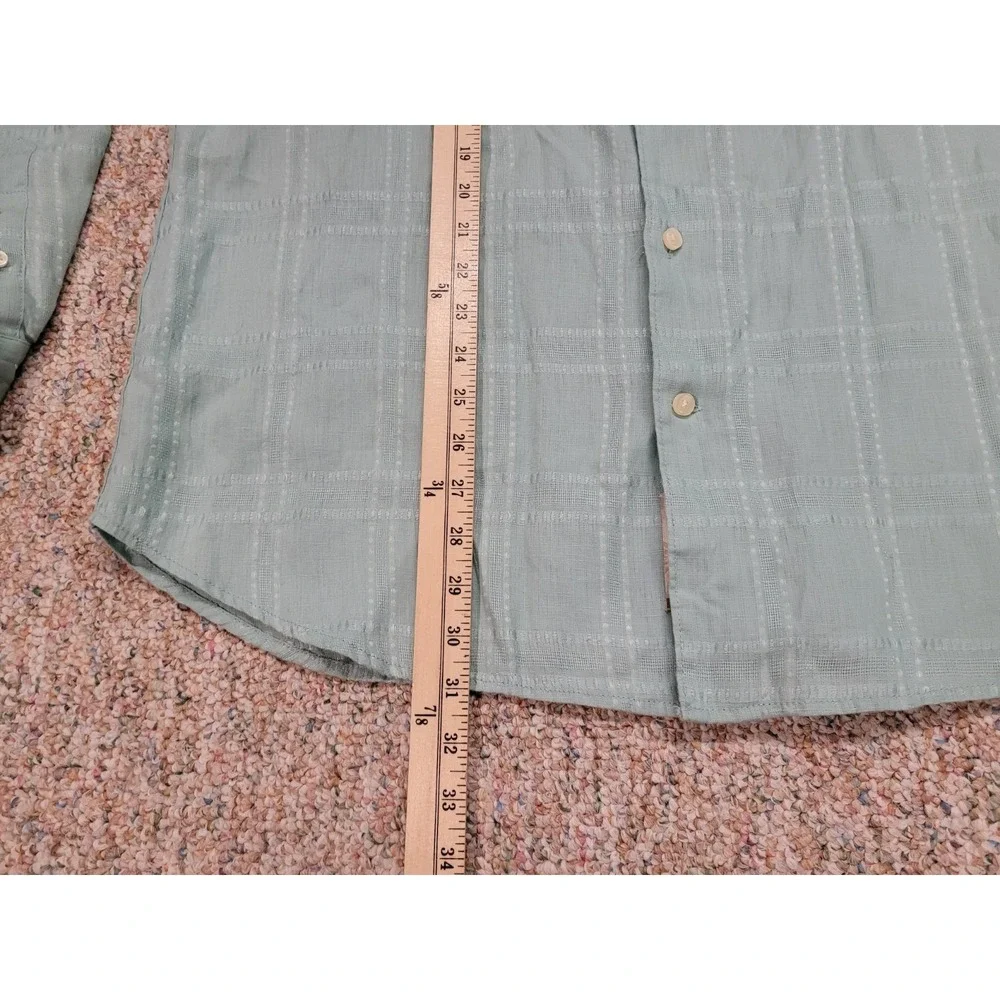 Tommy Bahama Shirt Mens Large Blue Linen Button Up Hawaiian Aloha Camp‎ Tropical